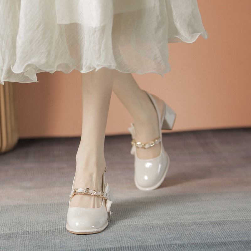 Giày cao gót mũi vuông đính nơ thời trang cho nữ mã 094