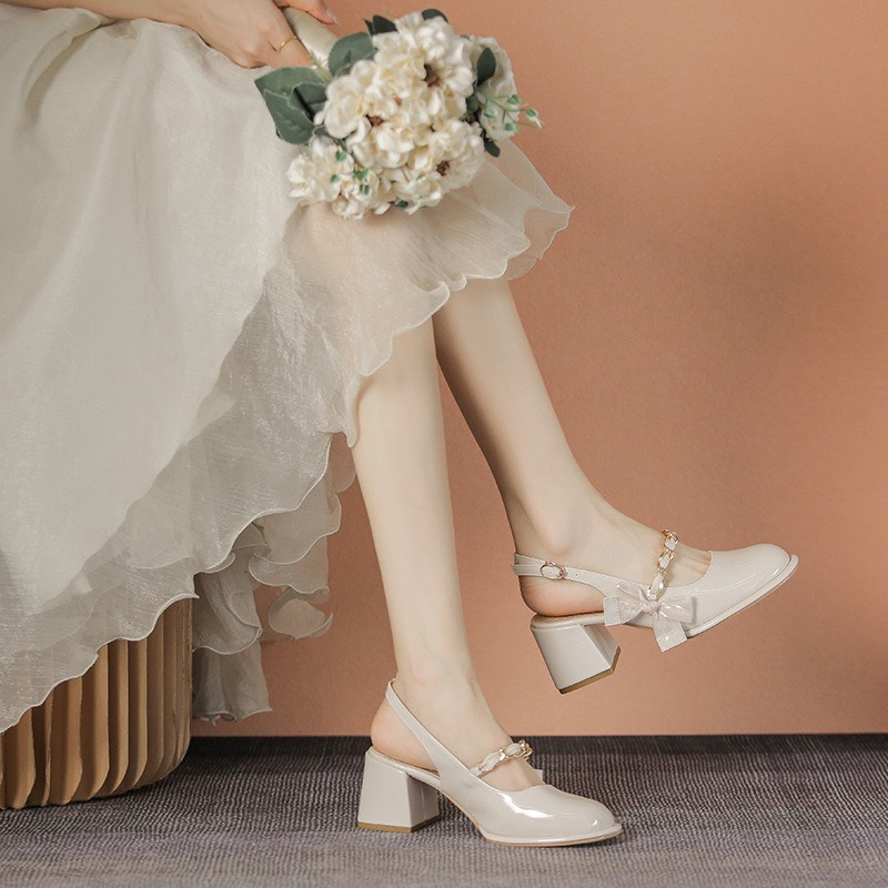 Giày cao gót mũi vuông đính nơ thời trang cho nữ mã 094