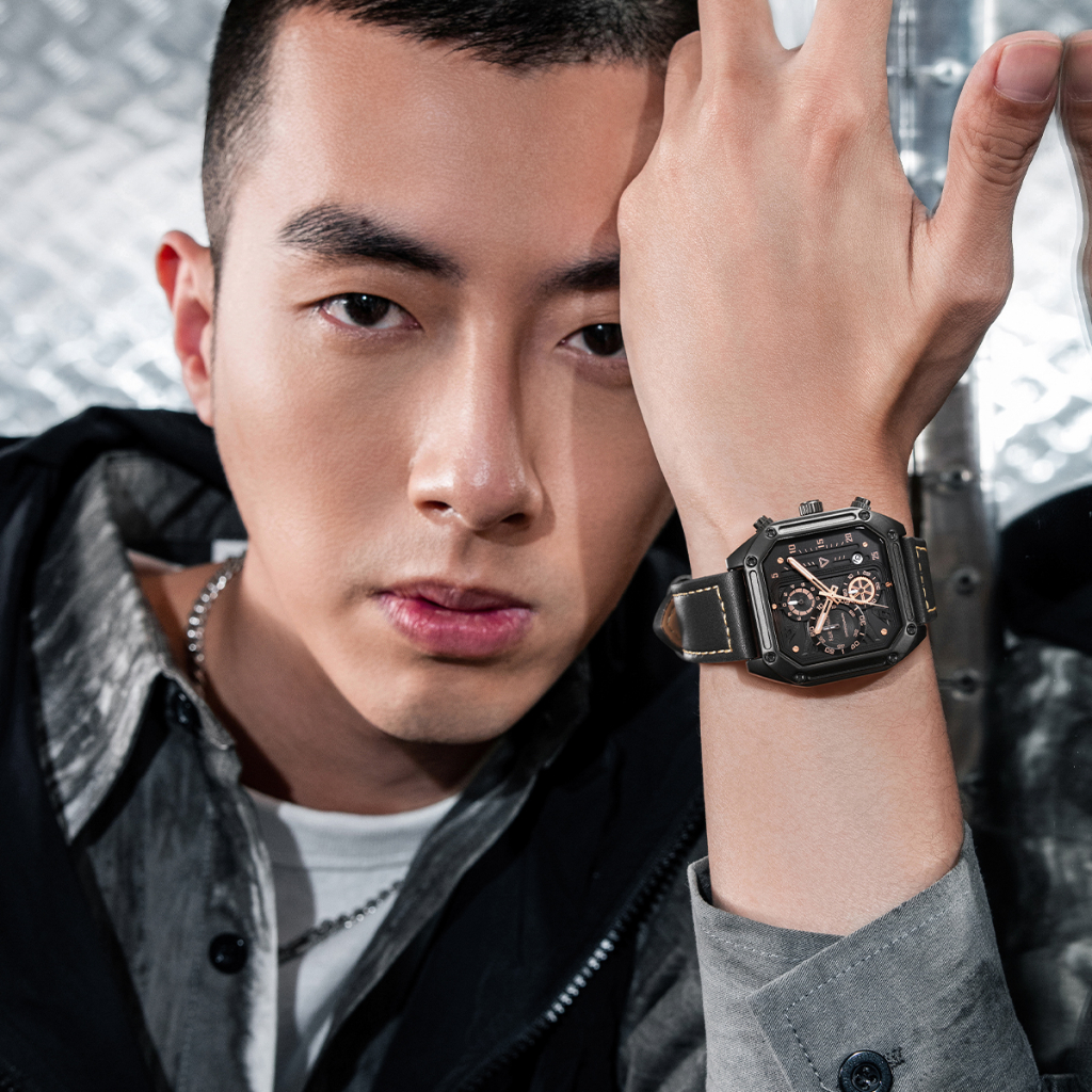 Đồng Hồ Nam Chính Hãng Mark Fairwhale FW005 Mặt Vuông Size 41mm Dây Da Cao Cấp 30m Kính Cường Lực Mang Phong Cách Âu Mỹ