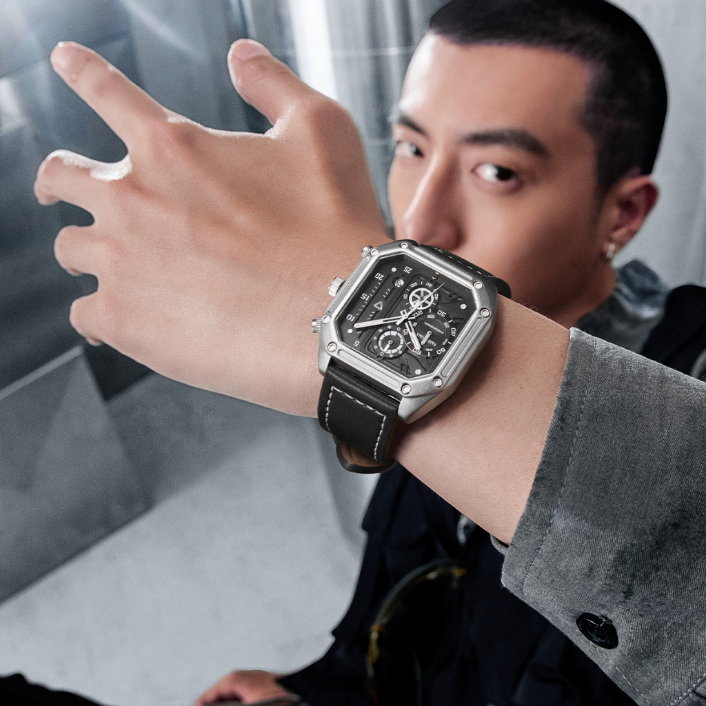 Đồng Hồ Nam Chính Hãng Mark Fairwhale FW005 Mặt Vuông Size 41mm Dây Da Cao Cấp 30m Kính Cường Lực Mang Phong Cách Âu Mỹ