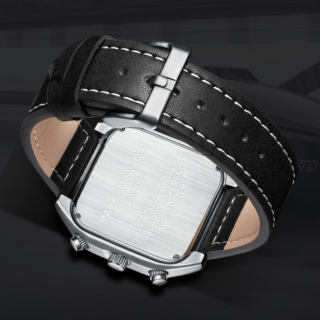 Đồng Hồ Nam Chính Hãng Mark Fairwhale FW005 Mặt Vuông Size 41mm Dây Da Cao Cấp 30m Kính Cường Lực Mang Phong Cách Âu Mỹ