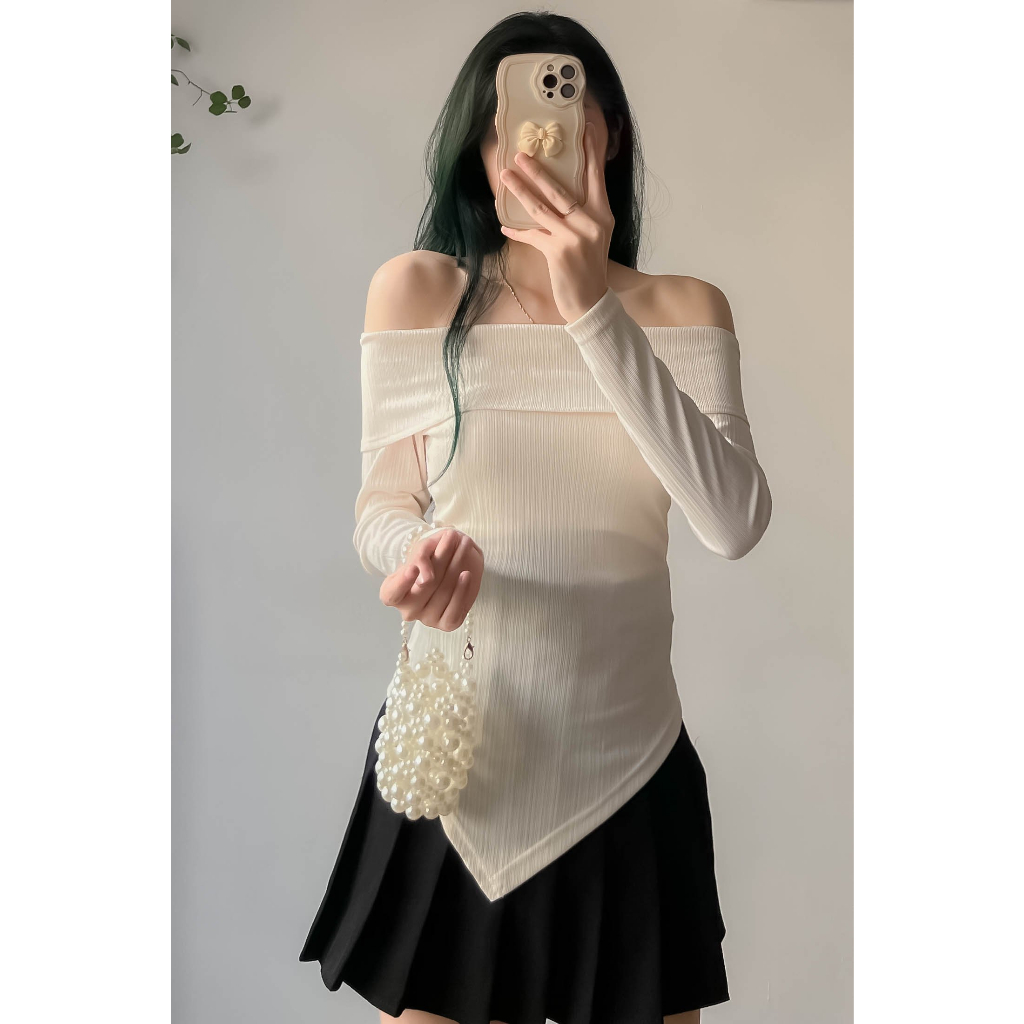 Áo trễ vai dài tay vạt chéo - Retrostyle- Aotrevai1057_P7K1