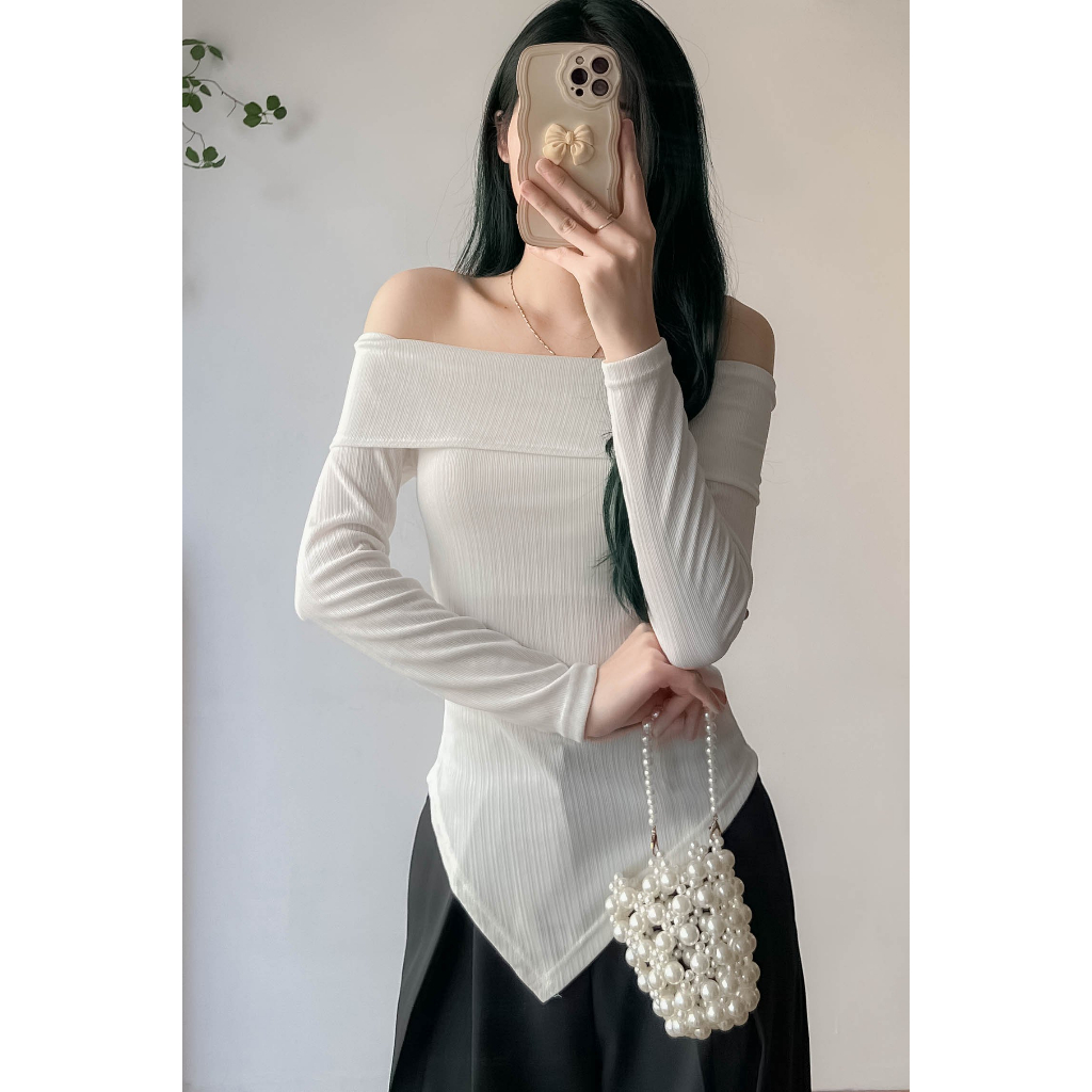 Áo trễ vai dài tay vạt chéo - Retrostyle- Aotrevai1057_P7K1