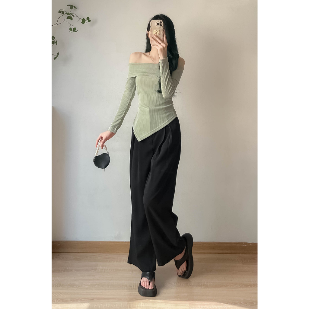 Áo trễ vai dài tay vạt chéo - Retrostyle- Aotrevai1057_P7K1