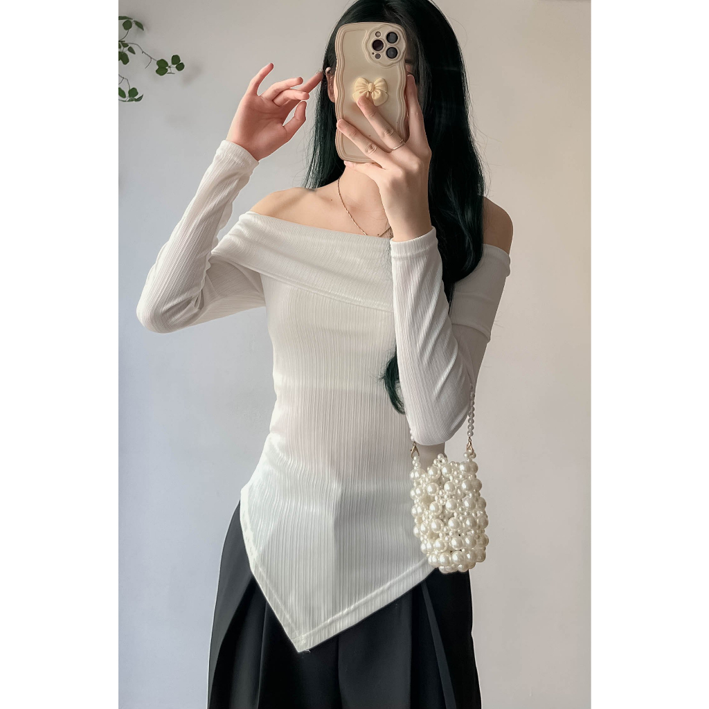 Áo trễ vai dài tay vạt chéo - Retrostyle- Aotrevai1057_P7K1