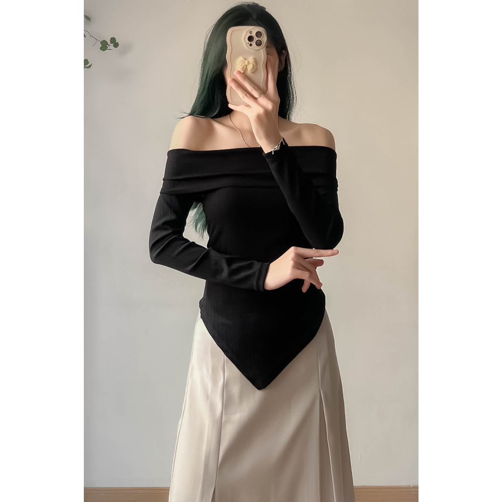 Áo trễ vai dài tay vạt chéo - Retrostyle- Aotrevai1057_P7K1