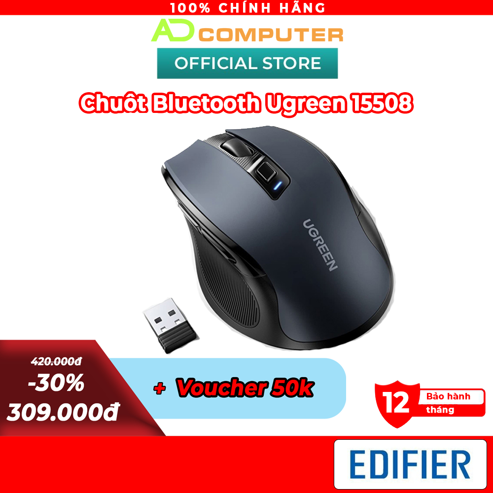 Chuột không dây Ugreen MU006 Bluetooth 5.0 Wireless 2.4G 4000 DPI | 6 Nút | Silent 15508 15063