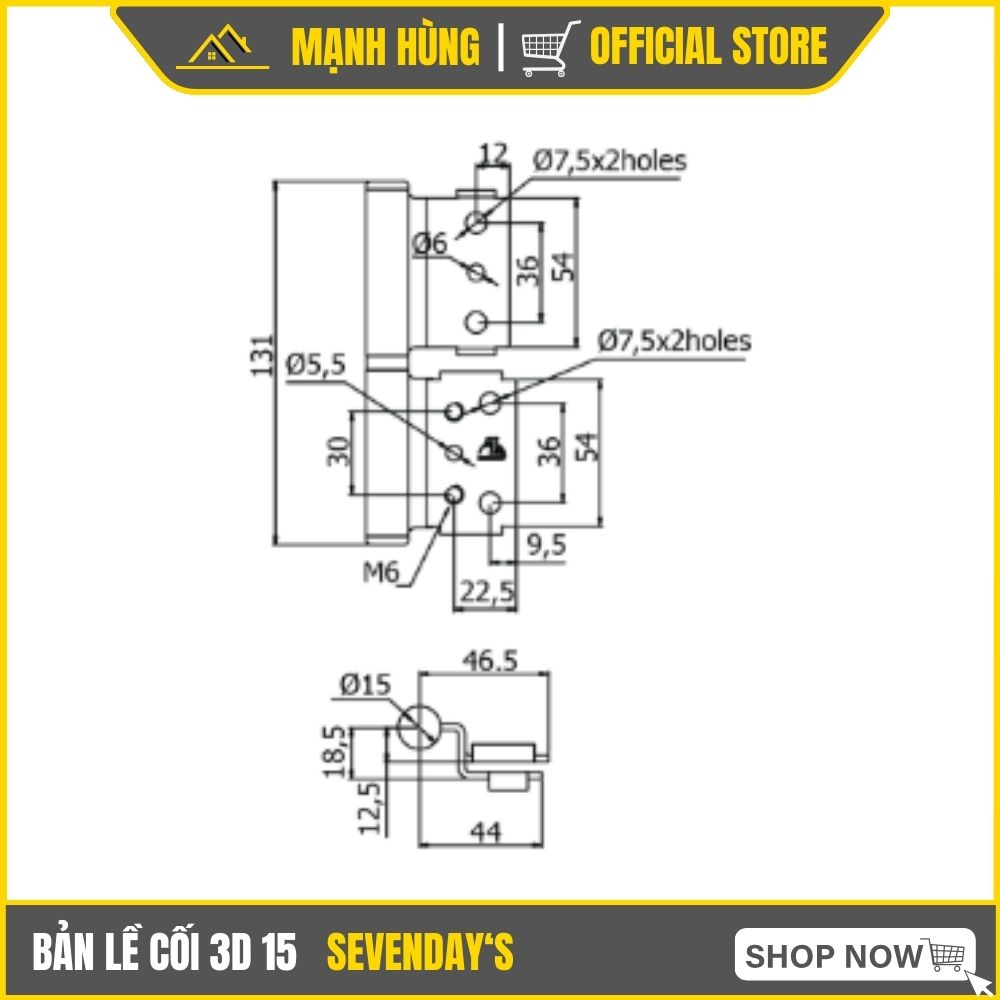 Bản lề cối 3D vát cạnh cửa nhôm Xingfa SEVENDAY'S Chính Hãng, Bản lề vát cạnh Xingfa 3D 15