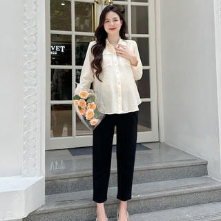 MEDYLA - Áo sơ mi bầu thô mềm lót lụa cổ đức cho bầu mặc trong và sau sinh - ATL1512