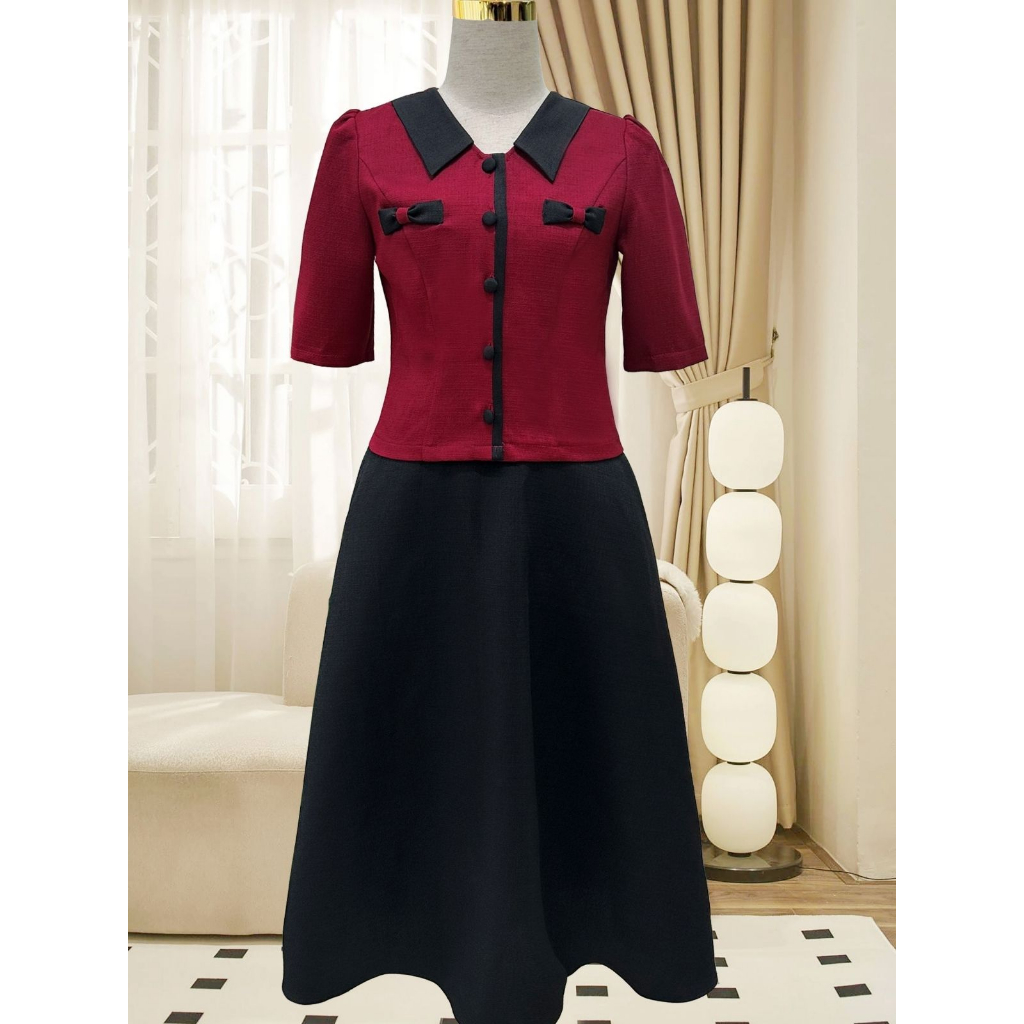 Áo sơ mi chân váy công sở 𝐌𝐎𝐎𝐍, áo dáng ngắn mix chân váy dài basic chất text chun sang chảnh MA211-MCV379