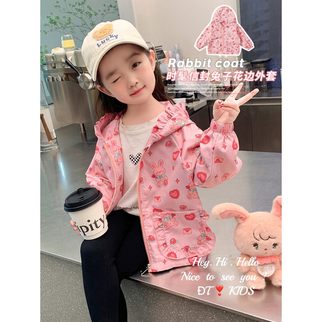 8-28KG ÁO KHOÁC GIÓ IN HÌNH DỄ THƯƠNG CHO BÉ GÁI