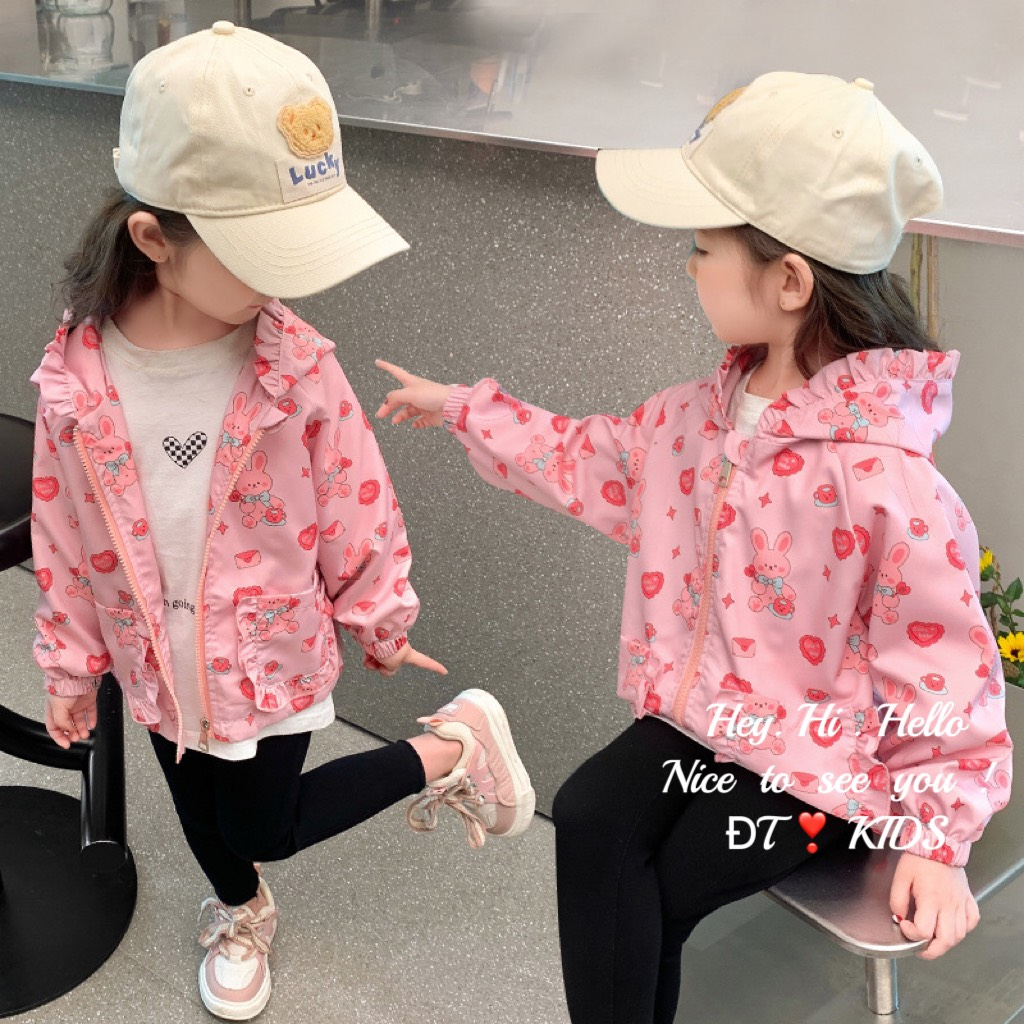 8-28KG ÁO KHOÁC GIÓ IN HÌNH DỄ THƯƠNG CHO BÉ GÁI