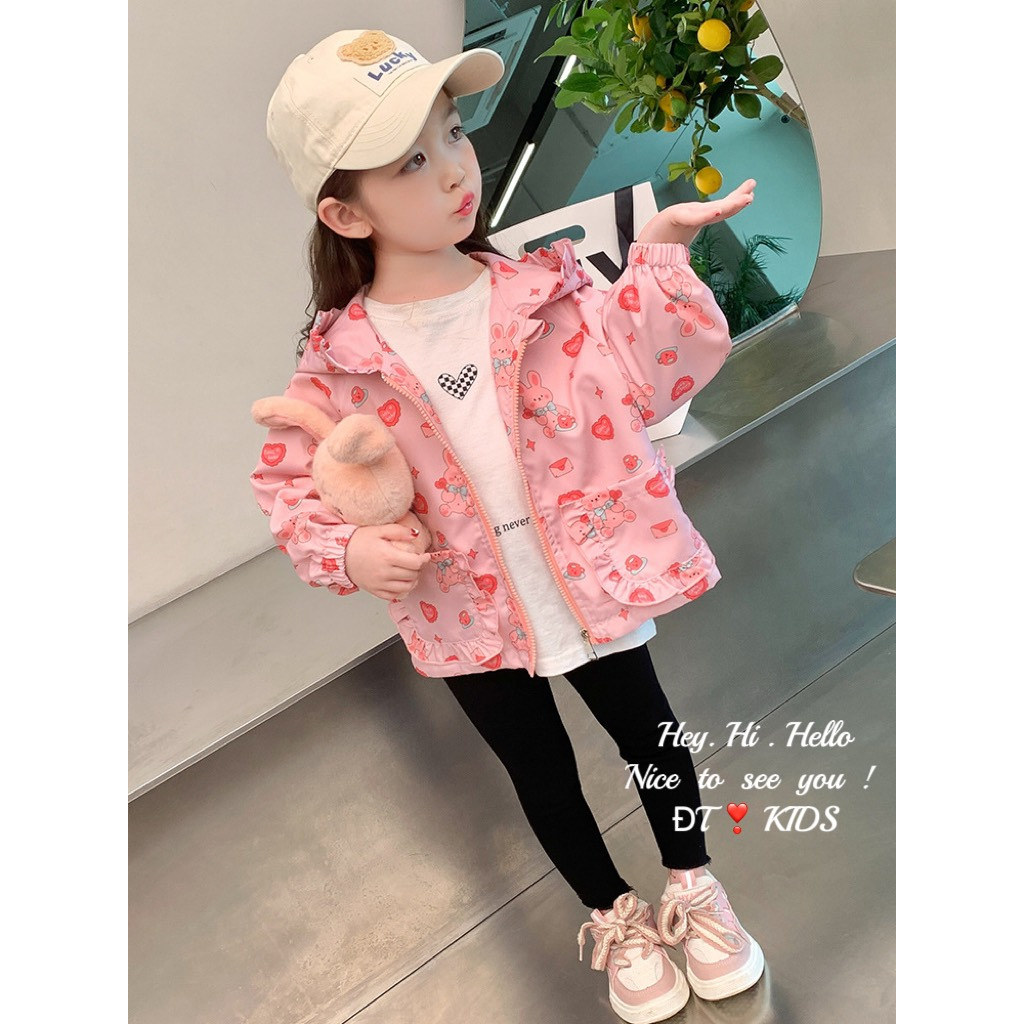 8-28KG ÁO KHOÁC GIÓ IN HÌNH DỄ THƯƠNG CHO BÉ GÁI