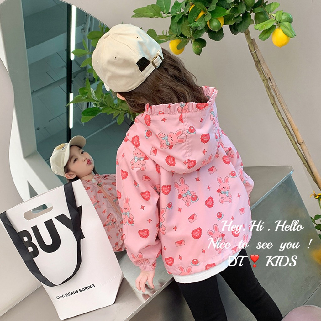 8-28KG ÁO KHOÁC GIÓ IN HÌNH DỄ THƯƠNG CHO BÉ GÁI