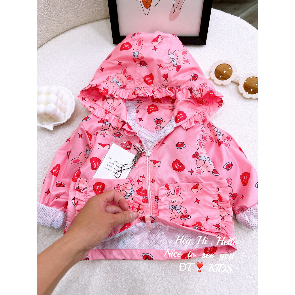 8-28KG ÁO KHOÁC GIÓ IN HÌNH DỄ THƯƠNG CHO BÉ GÁI