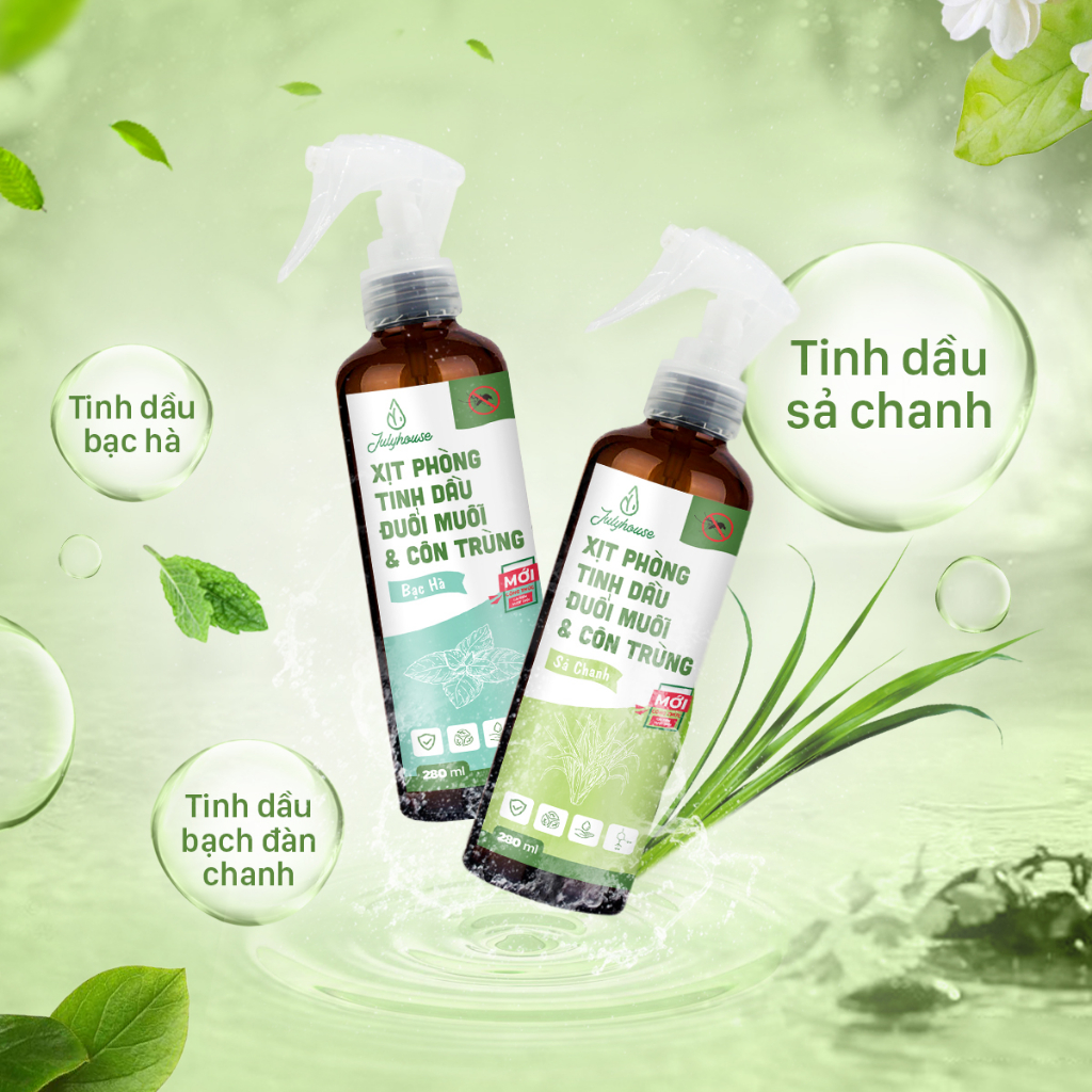 Bình Xịt Phòng Tinh Dầu Sả Chanh, Bạc Hà, Quế, Bạch Đàn Chanh Đuổi Muỗi 280ml Julyhouse Khử Mùi Hiệu Quả (MÙI TỰ CHỌN)