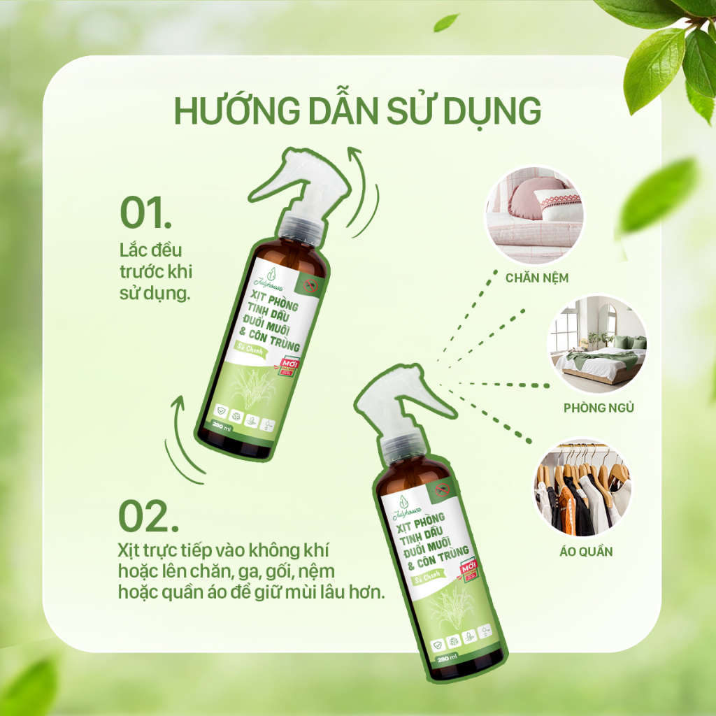 Bình Xịt Phòng Tinh Dầu Sả Chanh, Bạc Hà, Quế, Bạch Đàn Chanh Đuổi Muỗi 280ml Julyhouse Khử Mùi Hiệu Quả