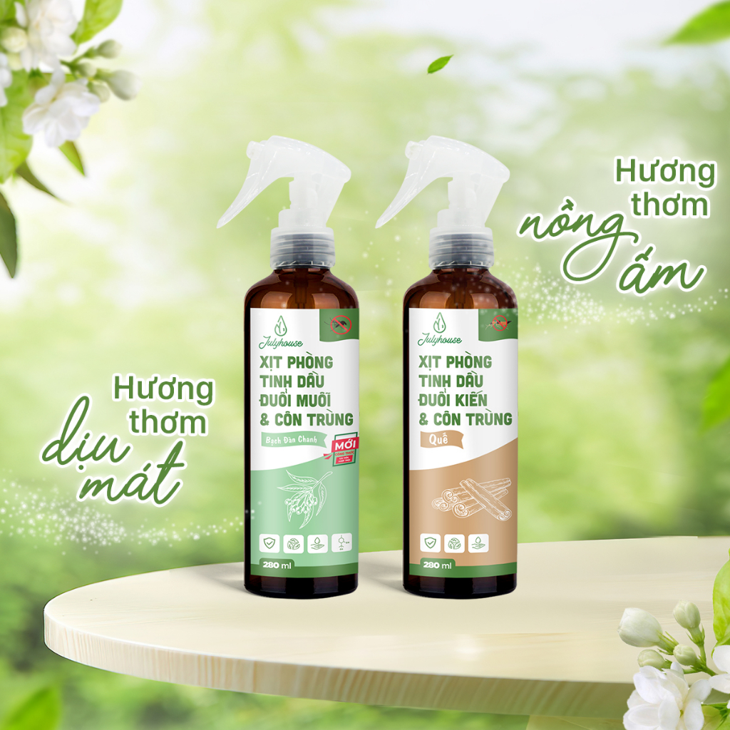 Bình xịt Phòng tinh dầu Hương Bạch Đàn Chanh 280ml JULYHOUSE công dụng khử mùi đuổi muỗi côn trùng hiệu quả