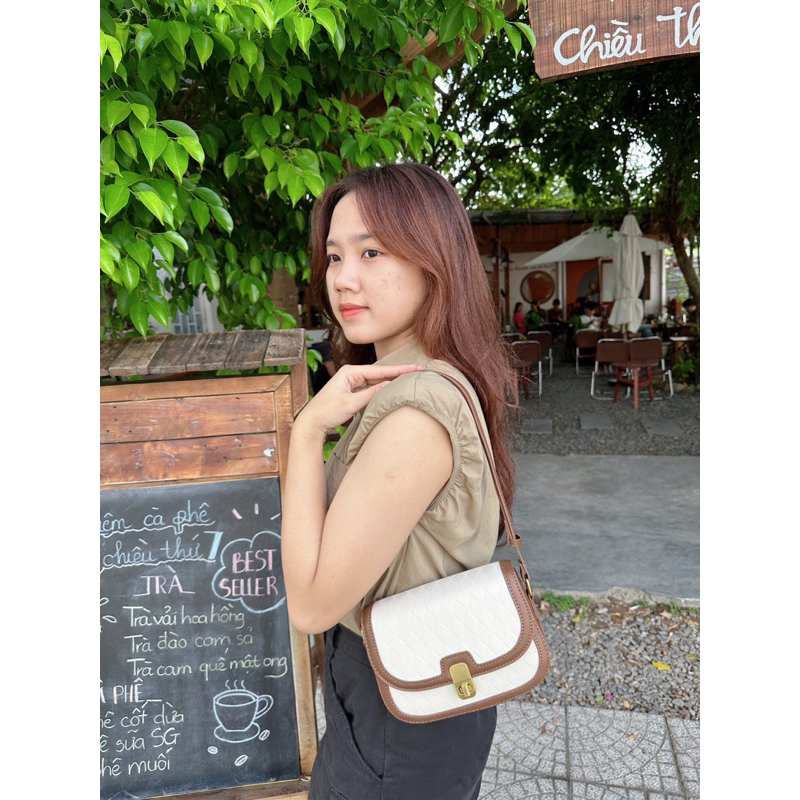 Túi đeo chéo nữ viền da có khoá kéo MM Bags túi kẹp nách quảng châu da xịn