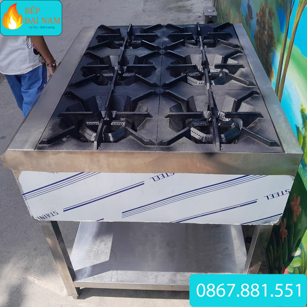 Bếp âu công nghiệp 6 họng, inox 304, tặng dây van gas, hàng chính hãng, bảo hành 24 tháng
