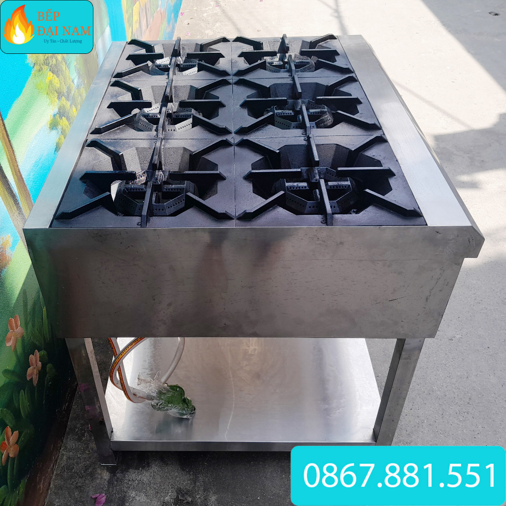 Bếp âu công nghiệp 6 họng, inox 304, tặng dây van gas, hàng chính hãng, bảo hành 24 tháng