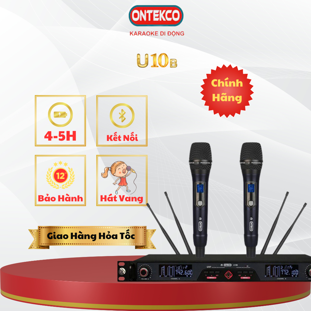 Bộ micro không dây ONTEKCO U10b hát karaoke chuyên nghiệp cao cấp chính hãng bảo hành 24 tháng