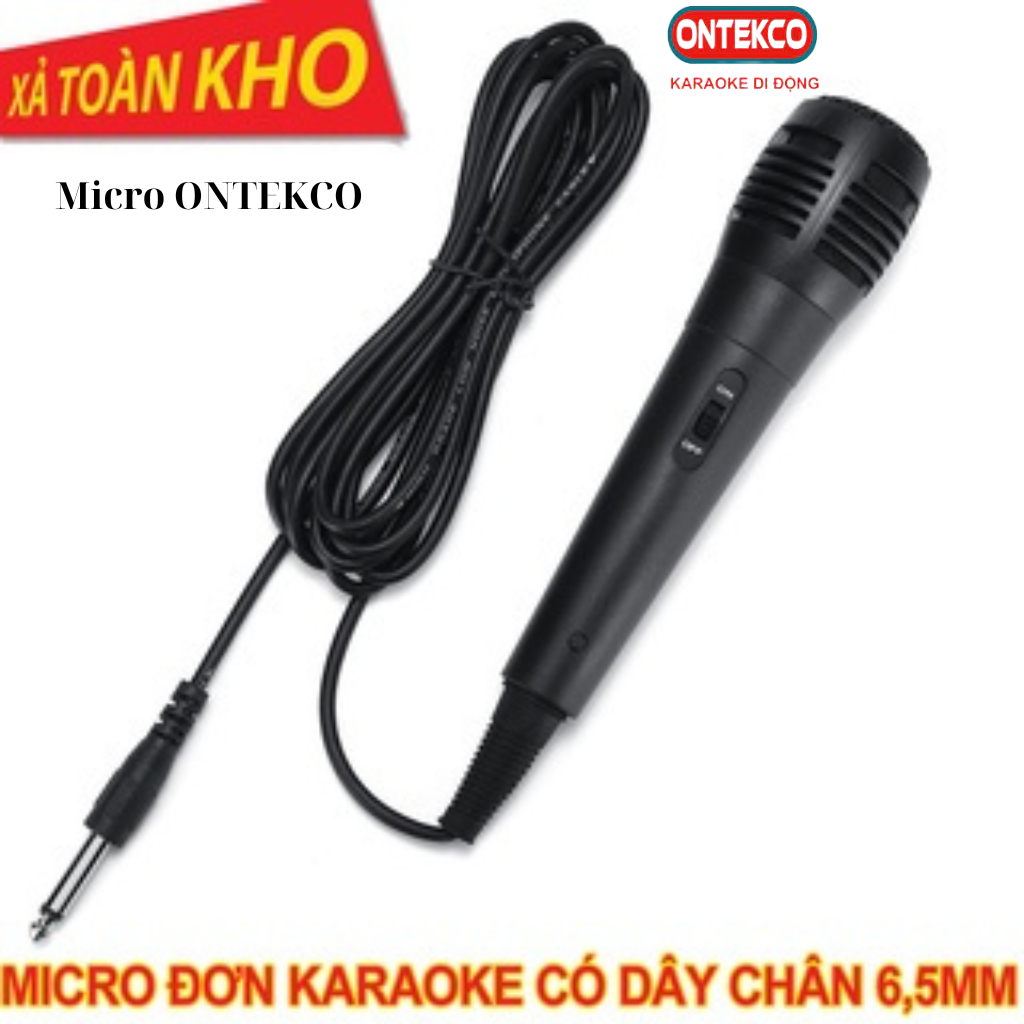 Micro ONTEKCO Chuyên Hát karaoke có dây giá rẻ cho các loại loa kéo, amply chân 6.5mm