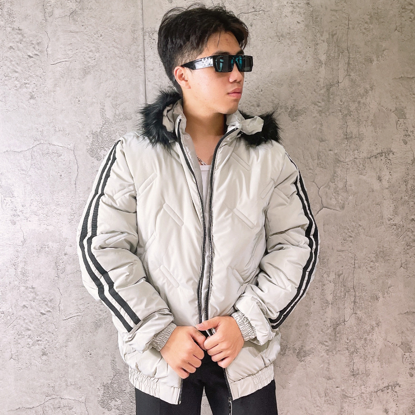 Áo khoác phao nam - áo khoác nam mùa đông mũ lông phối viền tay AK10