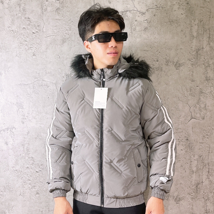 Áo khoác phao nam - áo khoác nam mùa đông mũ lông phối viền tay AK10
