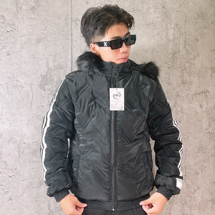 Áo khoác phao nam - áo khoác nam mùa đông mũ lông phối viền tay AK10