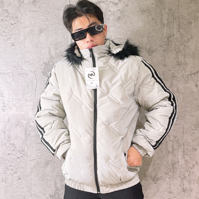 Áo khoác phao nam - áo khoác nam mùa đông mũ lông phối viền tay AK10