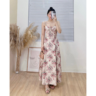    Ảnh thật   8616 Váy dây hoa nhí nơ ngực dáng dài 
