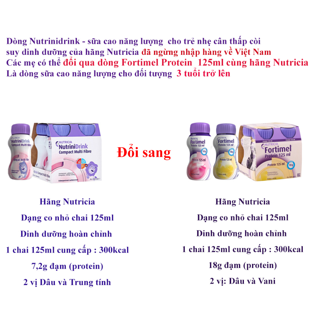 Sữa Nutrinidrink compact multifiber  dành cho trẻ nhẹ cân thấp còi chai 126ml