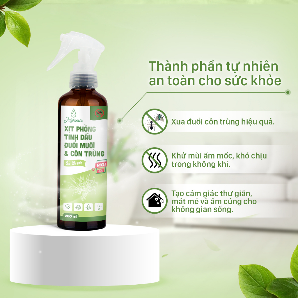 Bình xịt phòng Sả Chanh và Bạc Hà 280ml JULYHOUSE thơm phòng đuổi muỗi hiệu quả