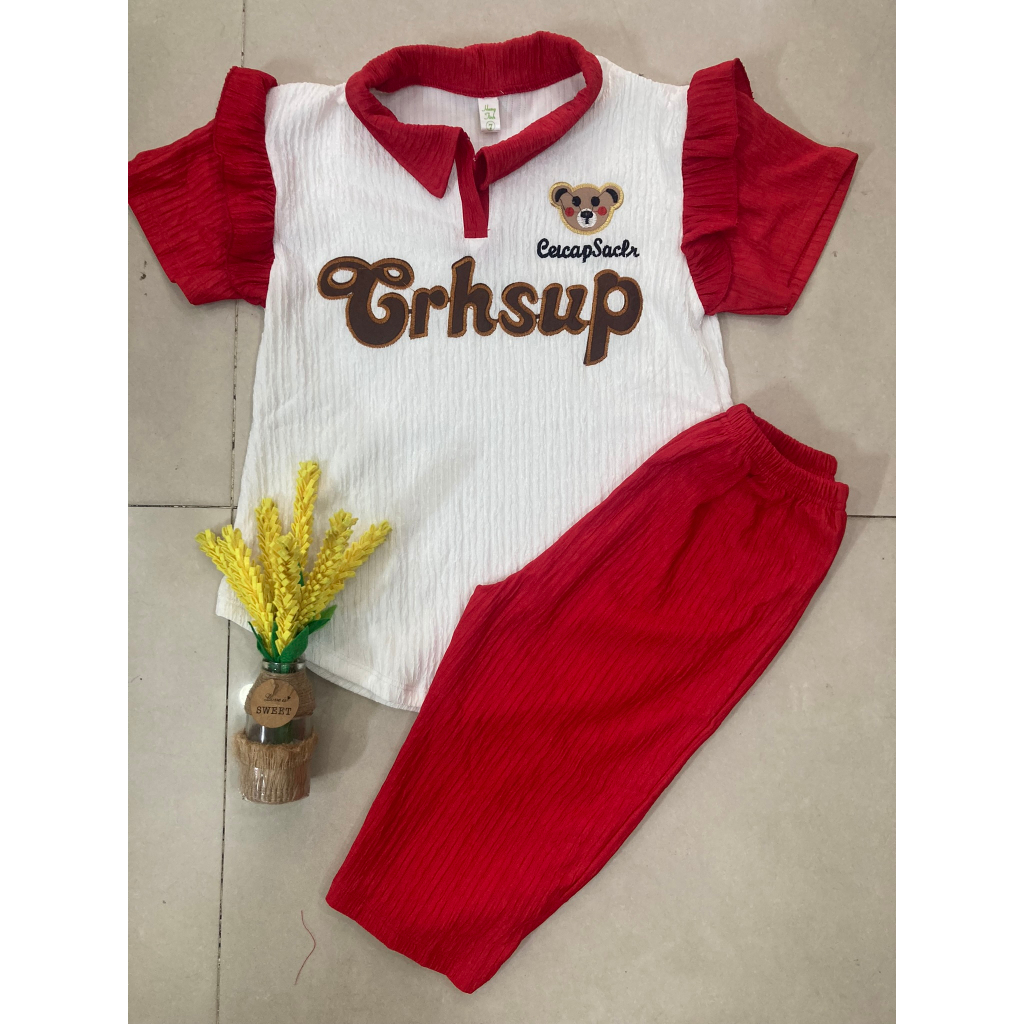 Set áo thêu  + quần lửng vải xốp siêu cute, thoải mái cho bé gái mặc nhà, đi chơi