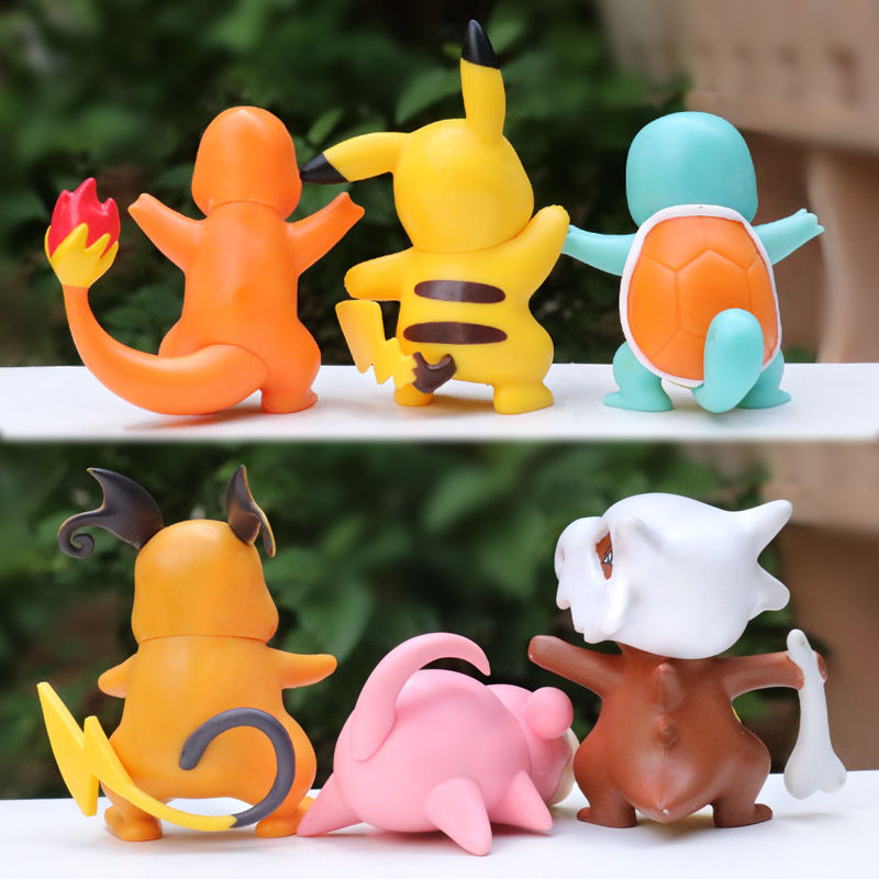Mô Hình 6 Nhân Vật Pokemon, Pikachu, Raichu, Rùa Jenny, Cao 11cm, Decor Trang Trí Phòng, Quà Tặng Cho Bé
