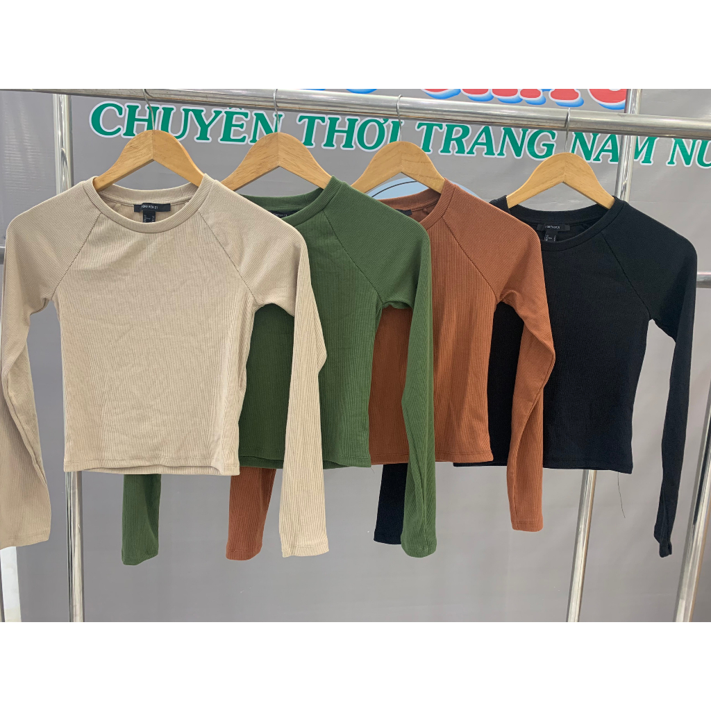 Áo thun Nữ tay dài croptop Forever21 chất thun gân co giản body 4 chiều hàng vnxk dư xịn fom đẹp