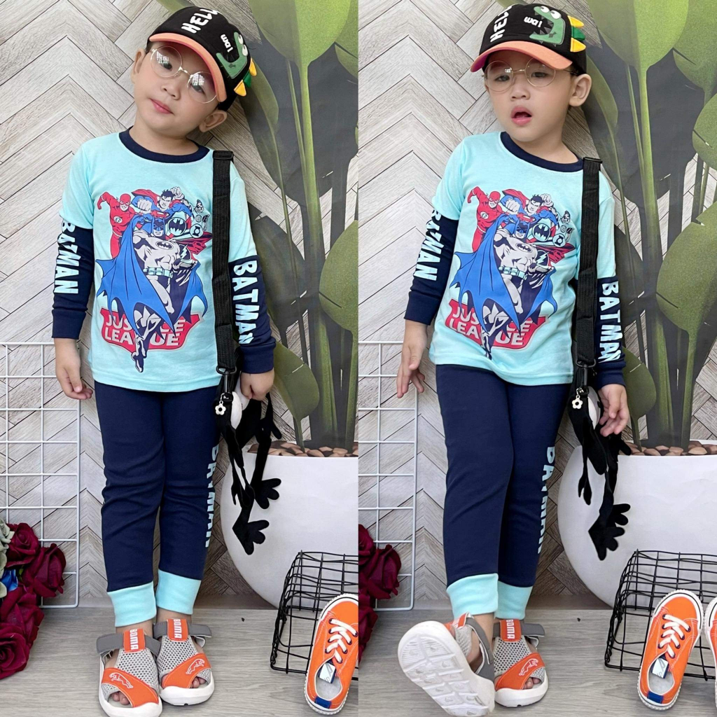 Bộ dài tay dài chân bé trai bộ siêu nhân nhện 8-22kg vải xuất loại 1 sỉ bộ dài cho bé