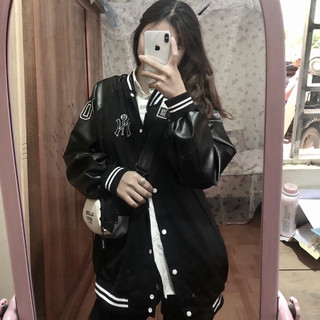 Áo khoác bomber nam nữ phối tay da - áo bomber bóng chày nờ i tongkhosi