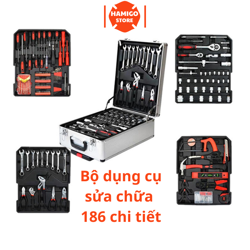 Bộ Đồ Nghề Đa Năng HAMIGO, Hộp Dụng Cụ Sửa Chữa Đa Năng 186 Chi Tiết Cao Cấp Sử Dụng Nhiều Mục Đích, An Toàn, Tiện Lợi
