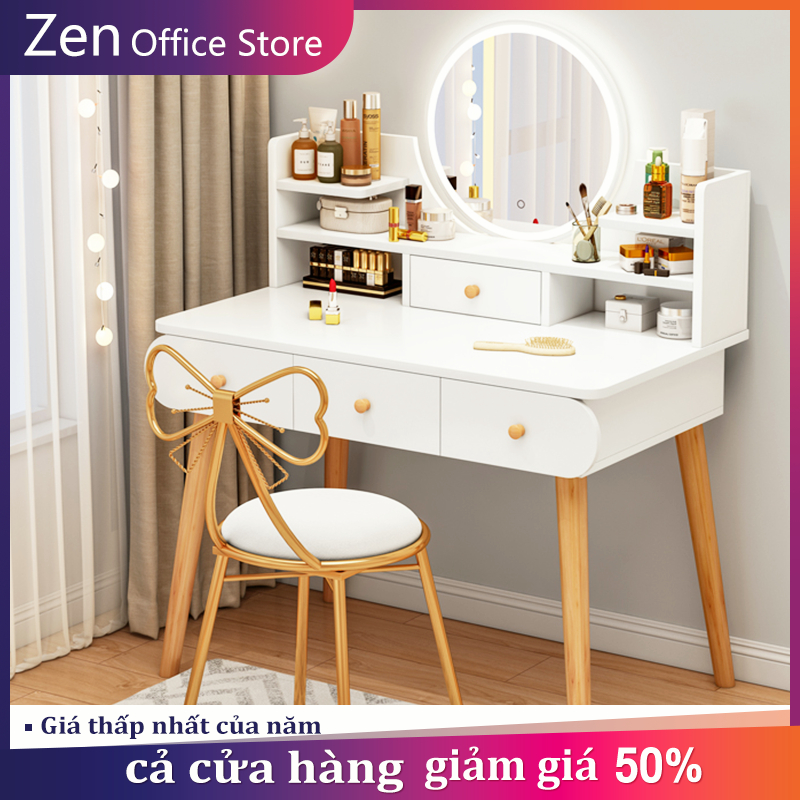 ZEN Bàn trang điểm có đèn led có gương sáng thông minh chân bàn chắc chắn kiểu dáng Hàn Quốc xinh