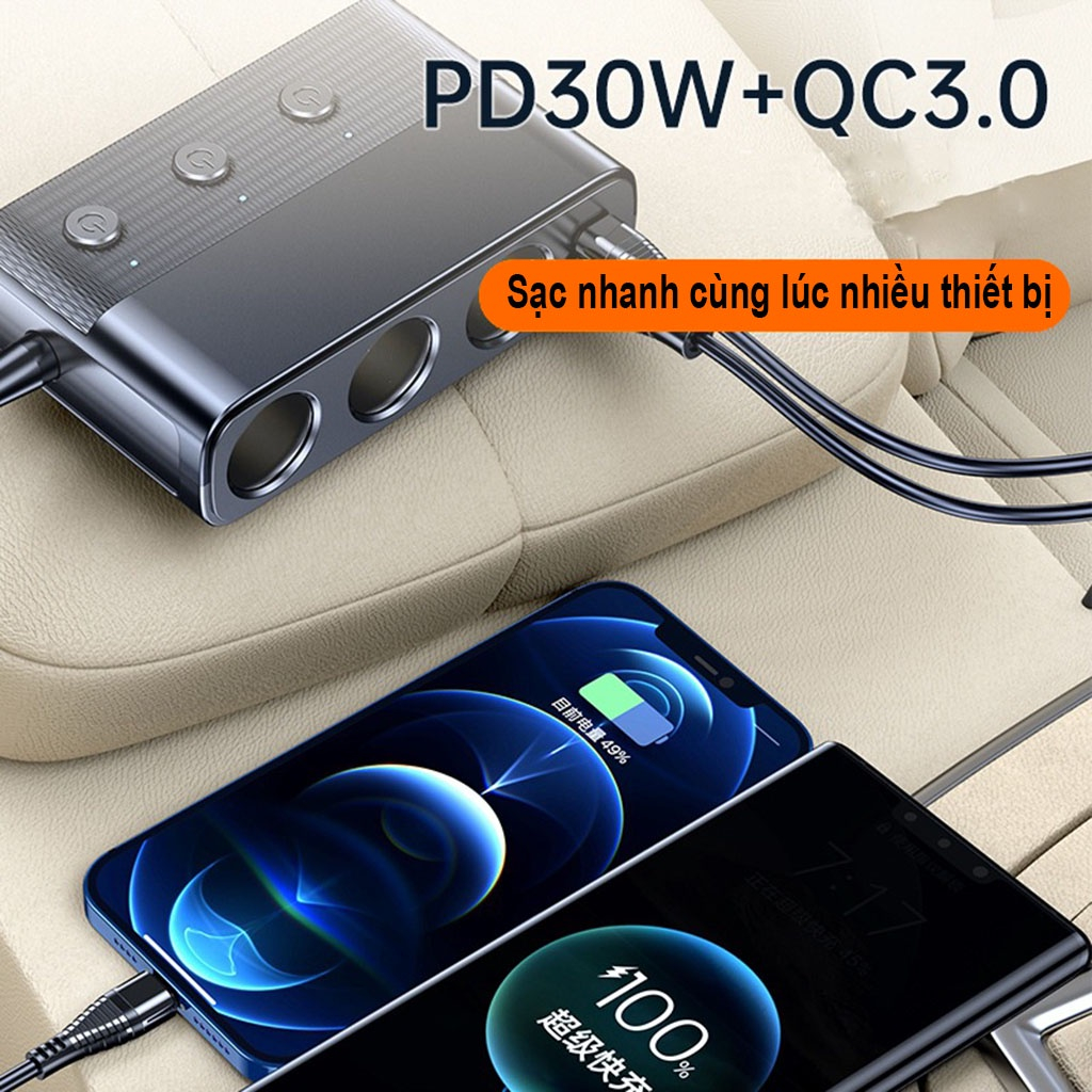 Bộ chia tẩu sạc ô tô C28 hỗ trợ sạc nhanh Type C 30W và QC3.0 | BigBuy360 - bigbuy360.vn