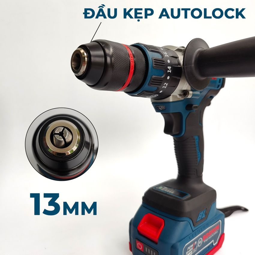 Máy Khoan pin 3 chức năng BOSHUN BS-ID1390BL Không chổi than, Máy khoan pin 13mm có autolock ruột đồng 100% Chính Hãng