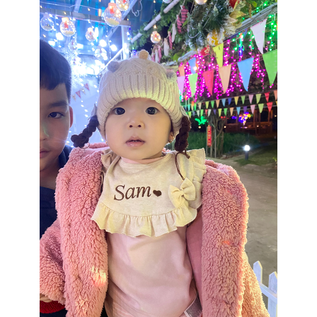 Yếm thêu tên bé theo yêu cầu, phong cách Hàn Quốc đáng yêu, cute