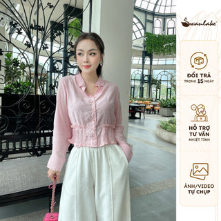 SWANLAKE | Áo Sơ Mi Nữ Nhún Eo Tay Dài Phom Ngắn Vải Tơ Mỹ Mềm, Độ Mỏng Nhẹ Cao Cấp - MÃ: A10904LW01