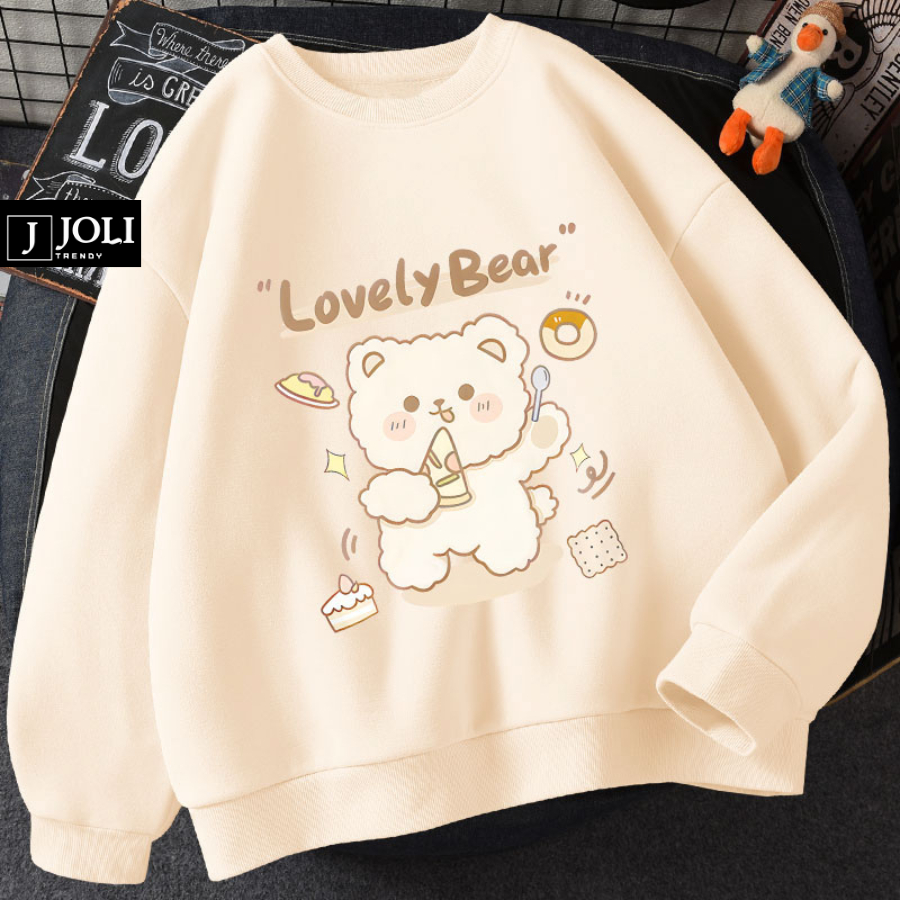 Áo Sweater Gấu Lovely Nam Nữ By JOLI Unisex Chất Nỉ Lót Bông Form Rộng