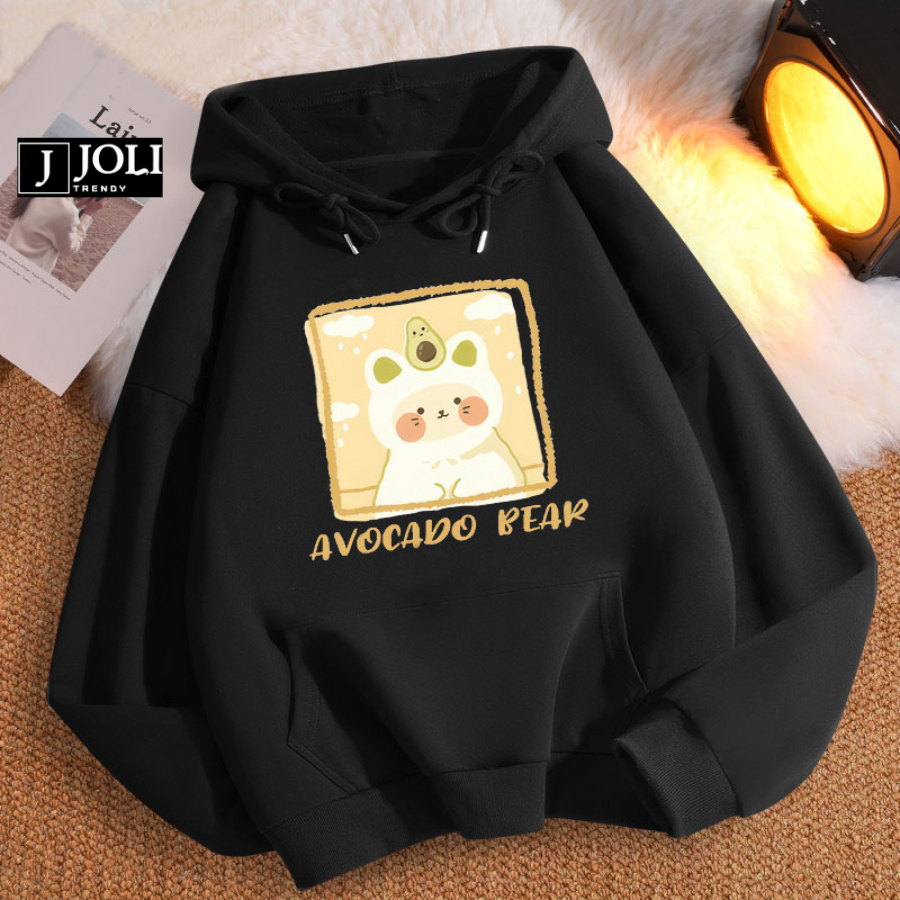 Áo Hoodie Avocado Bear Nam Nữ By JOLI Unisex Chất Nỉ Lót Bông Mũ 2 Lớp Form Rộng