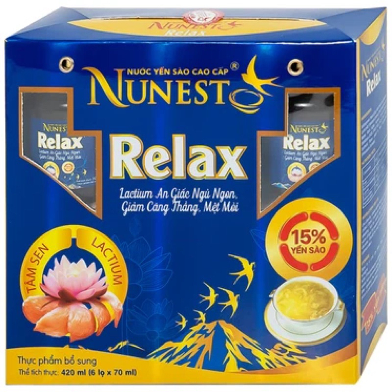 Nước Yến Sào Cao Cấp Nunest Relax hỗ trợ ngủ ngon, giảm căng thẳng mệt mỏi (6 hũ x 70ml)