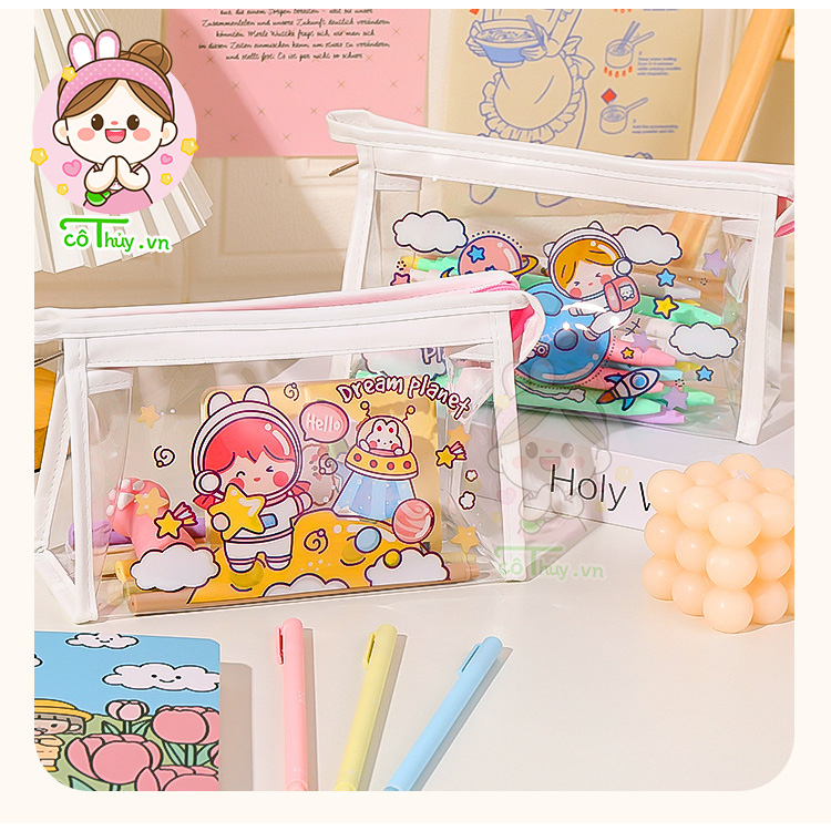 H03 Hộp đựng bút dung lượng lớn, Túi đựng bút, bút chì cho học sinh, Lưu trữ văn phòng phẩm hình gấu và mèo