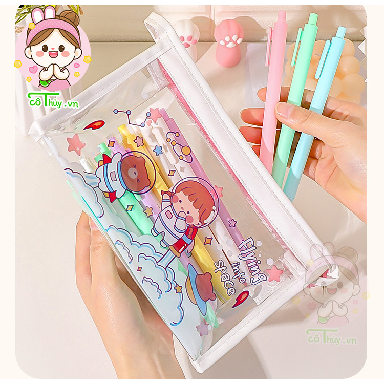 H03 Hộp đựng bút dung lượng lớn, Túi đựng bút, bút chì cho học sinh, Lưu trữ văn phòng phẩm hình gấu và mèo